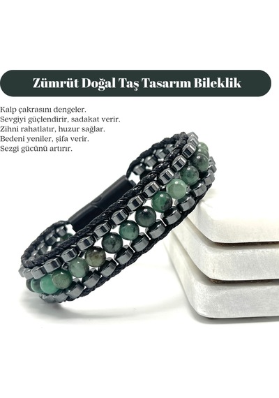 Sertifikalı Zümrüt Taşı Erkek Bileklik Çelik Kilitli, Doğal Taş Tasarım, Şık Ve Özgün Aksesuar Yeşil