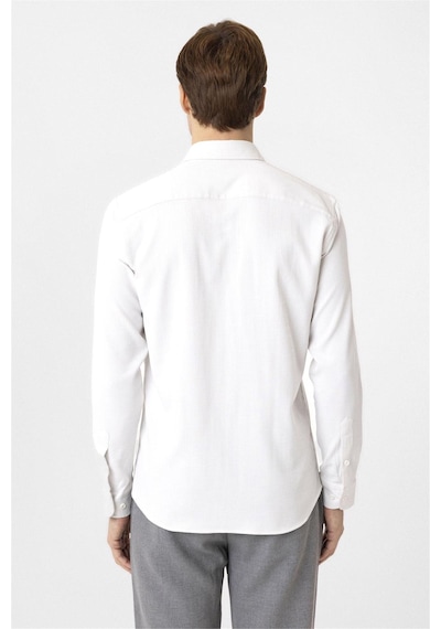Süvari Ekru Slim Fit Desenli Düğmeli Yaka Gömlek