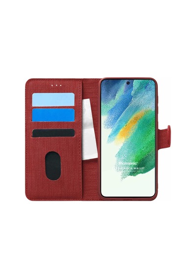 Samsung Galaxy S21 Fe İçin Kılıf Fabric Book Wallet Kırmızı Galaxy S21 Fe İle Uyumlu Kılıf - Kırmızı