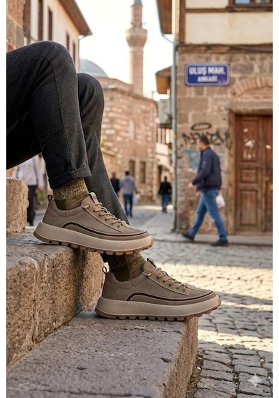 Guja 26y514 Rahat Hafif Taban Tekstil Lastik Bağcıklı Sneaker Erkek Ayakkabı Haki