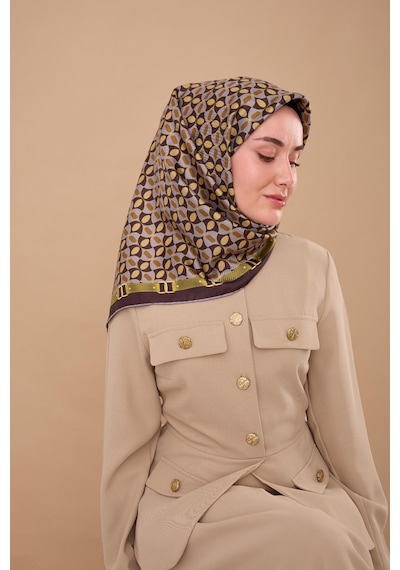 Silk Home Twill İpek Eşarp 11481-14 Lila, Acı Kahve, Yağ Yeşili, Gold, Kahve