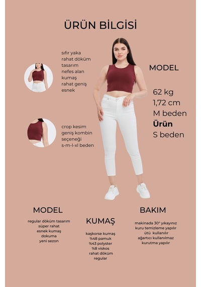 Bella Dossi Rahat Kaşkorse Kolsuz Sıfır Yaka Kadın Crop Top Bordo