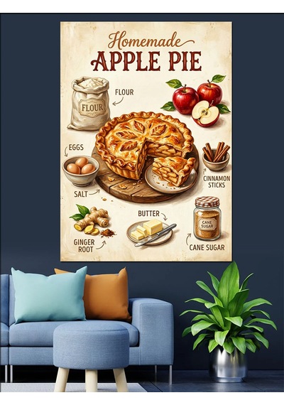Homemade Apple Pie Tarif Posteri Dekoratif Kanvas - Mdf Ahşap Tablo Çok Renkli
