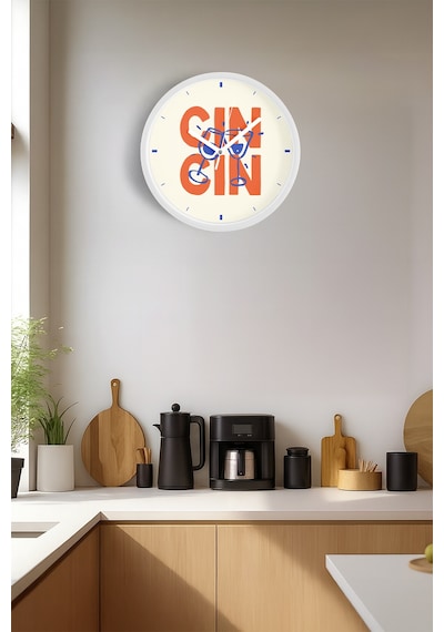 Kokteyl - Kadeh Görseli Tasarım Modern Duvar Saati - 25cm - Önü Camlı Beyaz Kasa - Sessiz Mekanizma-jh0712 Beyaz