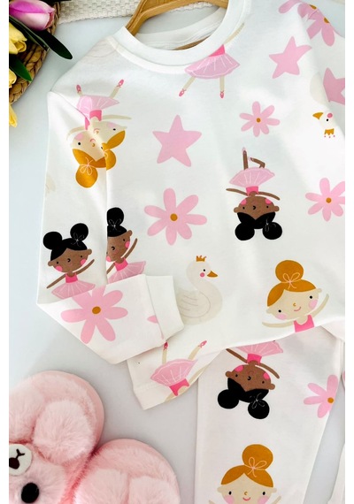 Minigimin Cicileri Dans Eden Figür Baskılı Pamuklu Kız Çocuk Pijama Takımı - Pembe