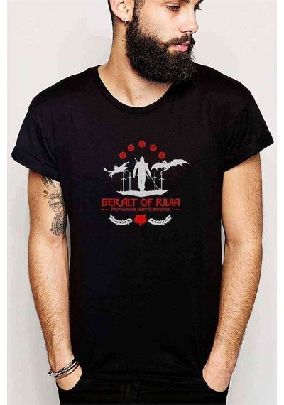 The Witcher Geralt Of Rivia Baskılı Siyah Erkek Tshirt