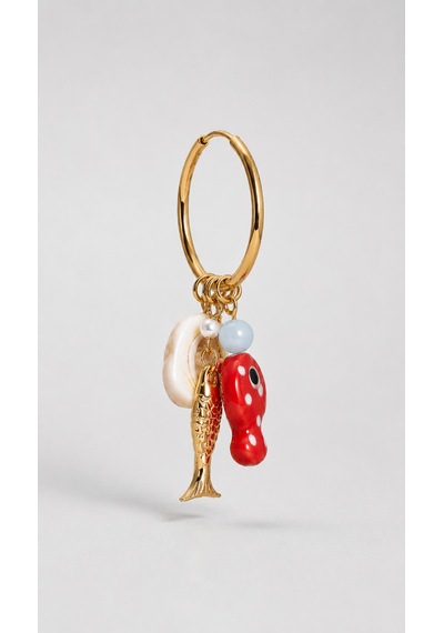 Charm Detaylı Gold Halka Küpe Kırmızı