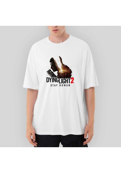 Dying Light Stay Human Oversize Beyaz Tişört Beyaz