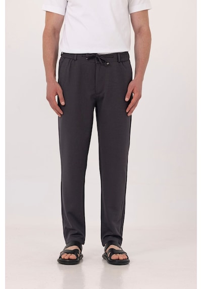 Sabri Özel Antrasit Dokulu Arka Lastikli Köprü Kemerli Bağcıklı Slim Fit Jogger Pantolon