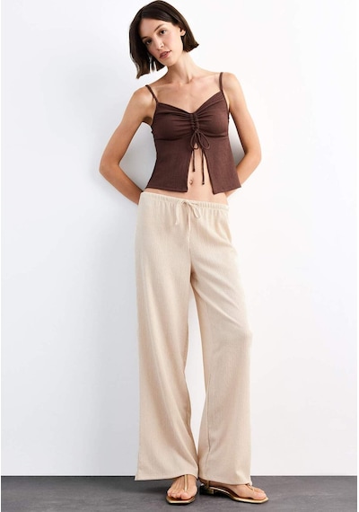 Defacto Relax Fit Normal Bel Düz Paça Bürümcük Pantolon G1101ax25smbg286 Bej