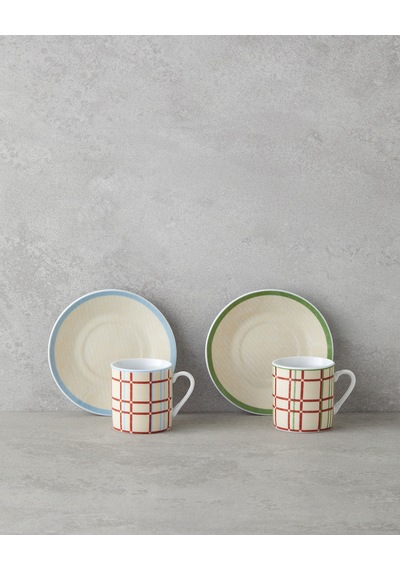 English Home Vibe Porselen 4 Parça 2 Kişilik Kahve Fincan Takımı 80 Ml Renkli Renkli
