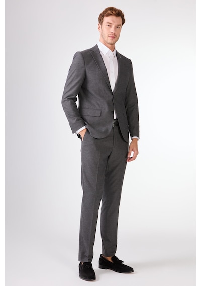 Dufy Koyu Gri Mono Yaka Slim Fit Casual Takım Elbise K.gri