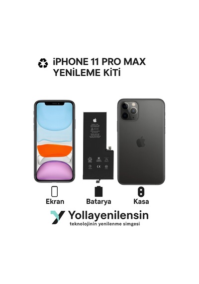 Apple Uyumlu iPhone 11 Pro Max Kiti Ekran + Batarya + Arka Kasa e Eş Değer Kalite Parçalar
