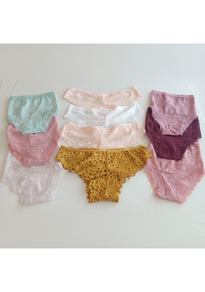 Bonbon Kadın Full Dantel 10'lu Paket Karışık Renk Brif Brezilyan Slip Külot Bb2537 Renkli