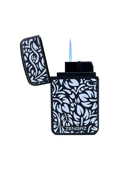 Zengaz Cool Tasarım Jet Alev Çakmak - Baroque Leaf Siyah