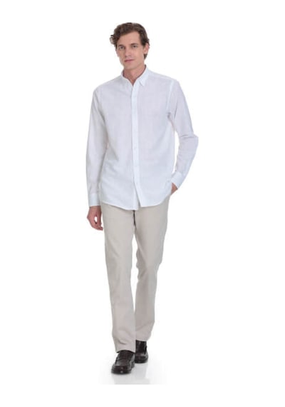 Hatemoğlu Beyaz Comfort Fit 100% Pamuk Düğmeli Yaka Uzun Kollu Casual Gömlek 4111993