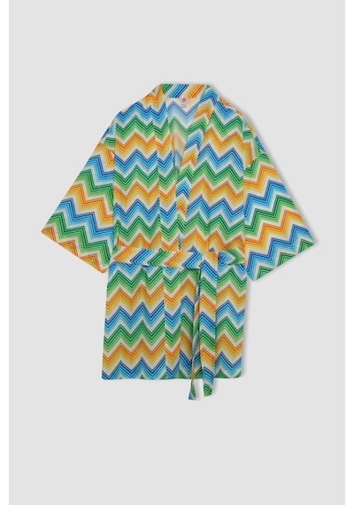 DeFacto Desenli Pamuklu Kimono-Fall in Love D0453AX24SMOG313 Turuncu