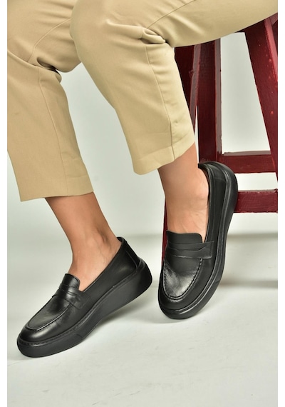 Fox Shoes U555026103 Siyah Hakiki Deri Günlük Kadın Ayakkabı Siyah-hakiki Deri