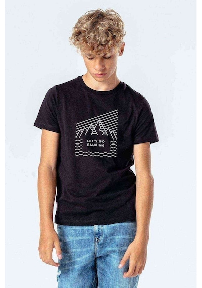 Tshirthane Lets Go Camping Dağ Baskılı Unisex Çocuk Siyah Tshirt