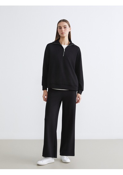 Lcw Comfort Siyah Dik Yaka Kadın Fermuarlı Sweatshirt