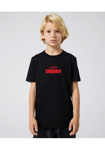 Uyguntarz Çocuk Cherry Baskılı Pamuklu Tshirt Siyah
