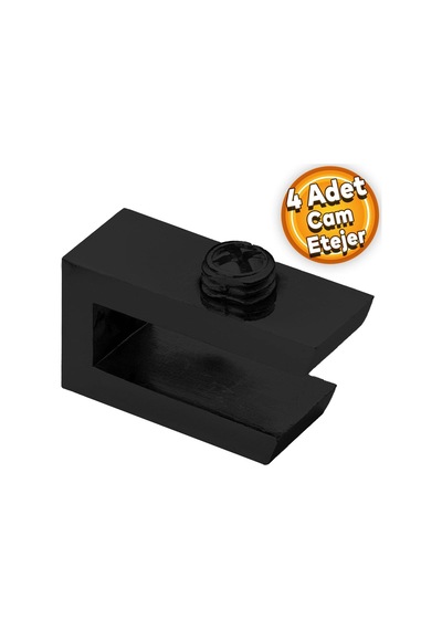Badem10 Cam Tutucu Ahşap Raf Tutucu Cam Etejeri Metal U Tipi Mat Siyah Metal Vidalı 4 Adet Aahşap