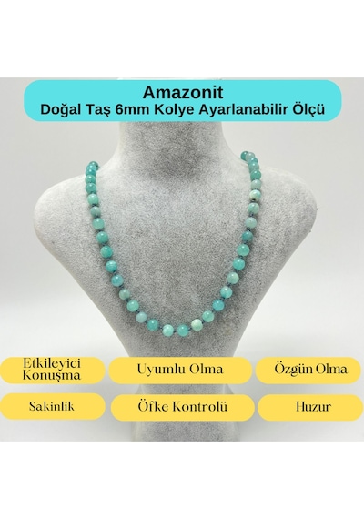 Yıldız Doğal Taş Amazonit Doğal Taş 6 MM Makrome Kolye 45 CM - 55 CM Ayarlanabilir Mavi