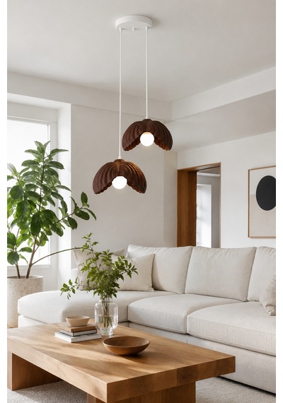 Lotus Çiçek Tasarım 2'li Sarkıt Avize - Modern Tasarım Gece Lambası İç Dış Ortama Uygun - 25 Cm - Kahverengi