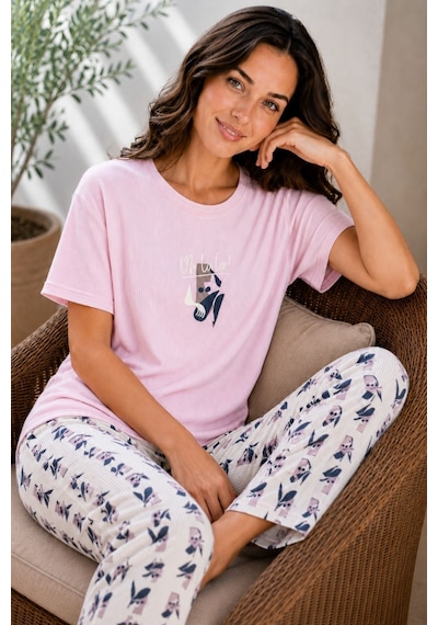 Nisanca Luna Kısa Kol Kadın Pijama Takımı Yumuşak Dokulu, Nefes Alabilir, Rahat Ev Giyim Seti Pembe