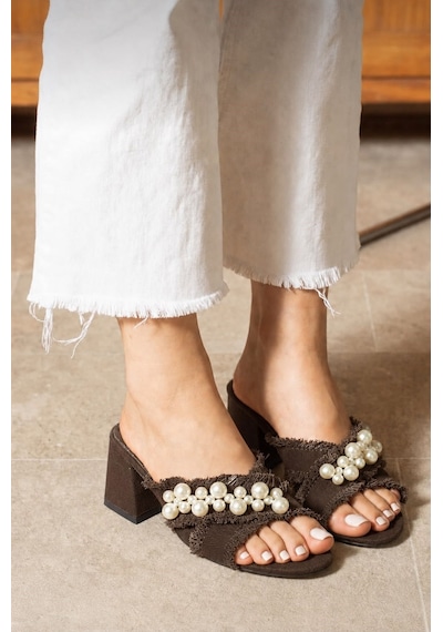 Dabab Shoes Anka Kadın Hasır Dokulu İncili Kalın Topuk Acı Kahve Terlik Sandalet Kahverengi Dabab Shoes Anka Kadın Hasır Dokulu İncili Kalın Topuk Acı Kahve Terlik Sandalet Kahverengi
