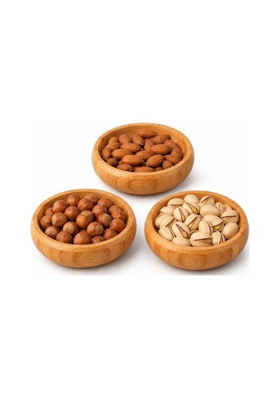 3'lü Bambu Çerezlik Seti 9x9x3 Cm - Yuvarlak Kahvaltılık, Mezelik Ve Sosluk Kase Takımı Diğer
