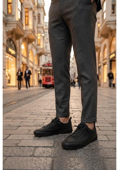 Fort Noka North Rahat Lastik Bağcıklı Sneaker Keten Erkek Ayakkabı Siyah
