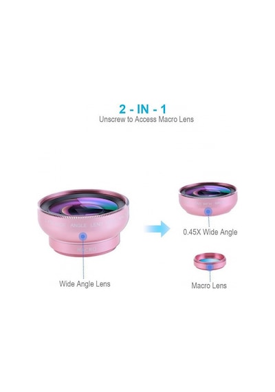 2 Si 1 Arada Klipsli Telefon Kamera Lensi 0.45x Ultra Geniş Açı 10x Makro 37mm Evrensel 49mm Uv Port Rose Gold Rose Gold