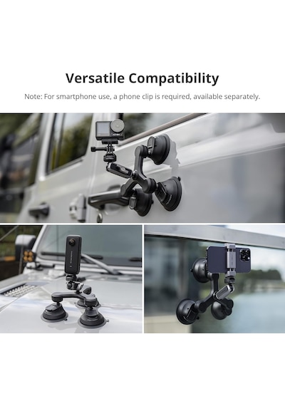 Hero 13/12 İçin Caplock Üçlü Vantuz Tutucu, Djı Osmo 360/action 6/pocket 4/3 İçin, 1/4"-20 Dişli Adaptörlü, Insta360 Ace Pro 2/x5/one Rs İçin Aksiyon Kamerası