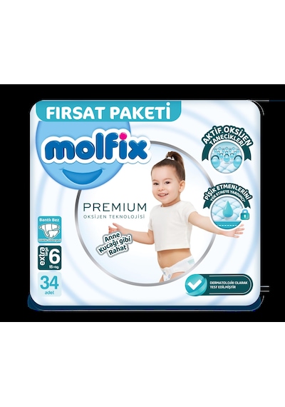Molfix Premium Extra Large 6 Numara Fırsat Paketi 34'lü 15 Kg