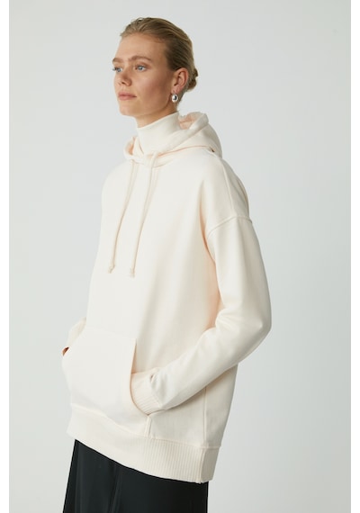 ETHIQUET CARLY Kadın Içi Polarlı Yumuşacık Kapüşonlu Kanguru Cepli Oversize Fit Ekru Sweatshirt