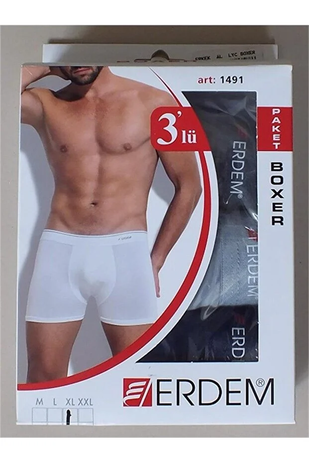 Erdem Erkek Karışık Likralı Kutulu Boxer- 1491 Siyah