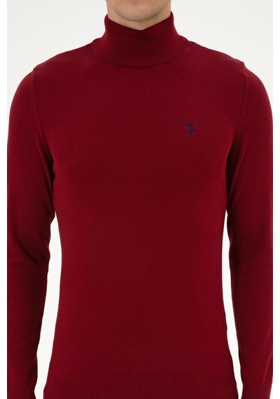 U.S. Polo Assn. Erkek Slim Fit Boğazlı Bordo Basic Kazak 50313712-VR014
