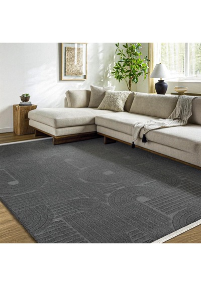 Bespoky Amelie Dizayn Geometrik Modern Salon Halısı Makine Dokuma Antrasit