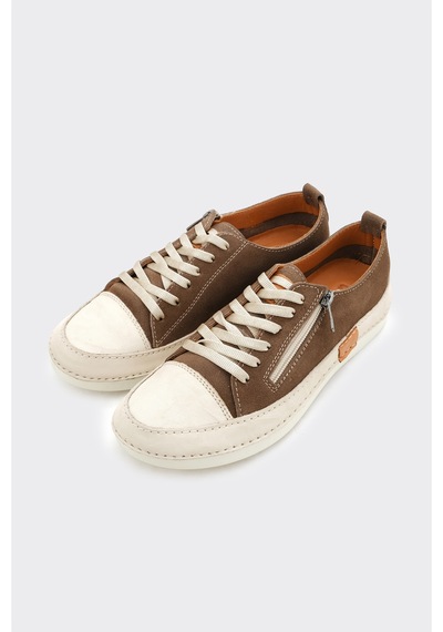 Derinet Günlük Hakiki Deri Kadın Sneaker Vizon Süet Vizon Süet