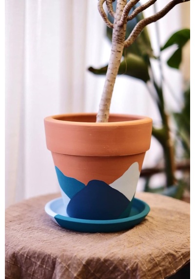 Terracotta Saksı Mavi 16x18cm + Tabak