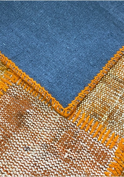 Modern Bohem Stil Vintage Halı Özel Tasarım Turuncu Patchwork Koleksiyonu Turuncu