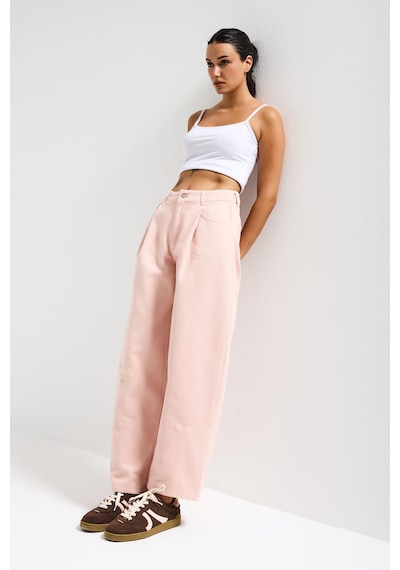 it's basic Kadın Pudra 6s6-20 Wide Leg Pleat Fit Nakış Desenli Özel Tasarım Denim Jean