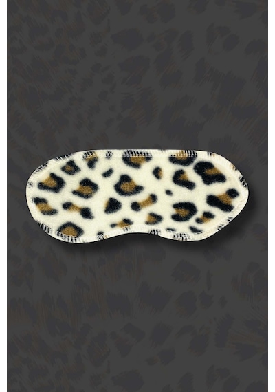 Kız Çocuk Leopar Desenli Göz Bantlı Peluş Polar Pijama Takımı Ekru