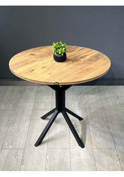 Saray Atlantik Çam Yuvarlak Mutfak Yemek Masası Balkon Metal Ayak