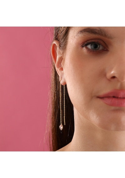 Queen Silver Jewelry 925 Ayar Gümüş Mekik Taş Sallantılı Küpe Altın