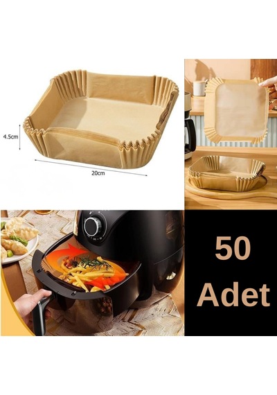 50 Adet Air Fryer Pişirme Kağıdı Tek Kullanımlık Yağ Geçirmez Yapışmaz Kare Tabak Model 20 Cm