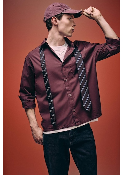 Defacto Boxy Fıt Baskılı Poplin Gömlek H2292ax26spbr494 Bordo-br494