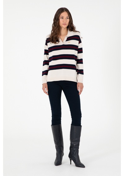 U.S. Polo Assn. Kadın Krem Polo Yaka Kazak 50297089-VR071