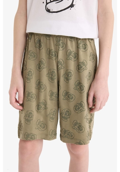 Defacto %100 Pamuklu Regular Fıt Desenli Beli Lastikli Pijama Takımı Erkek Çocuk E0019A825SM Beyaz